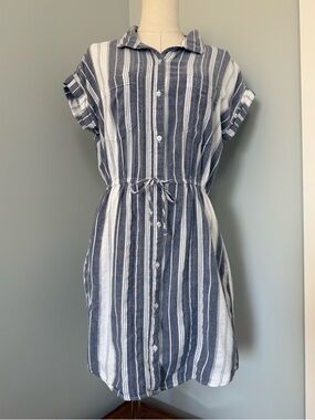 Japna Blue & White Stripe Cotton Shirt Dress – Size Large,travel,summer,beachy